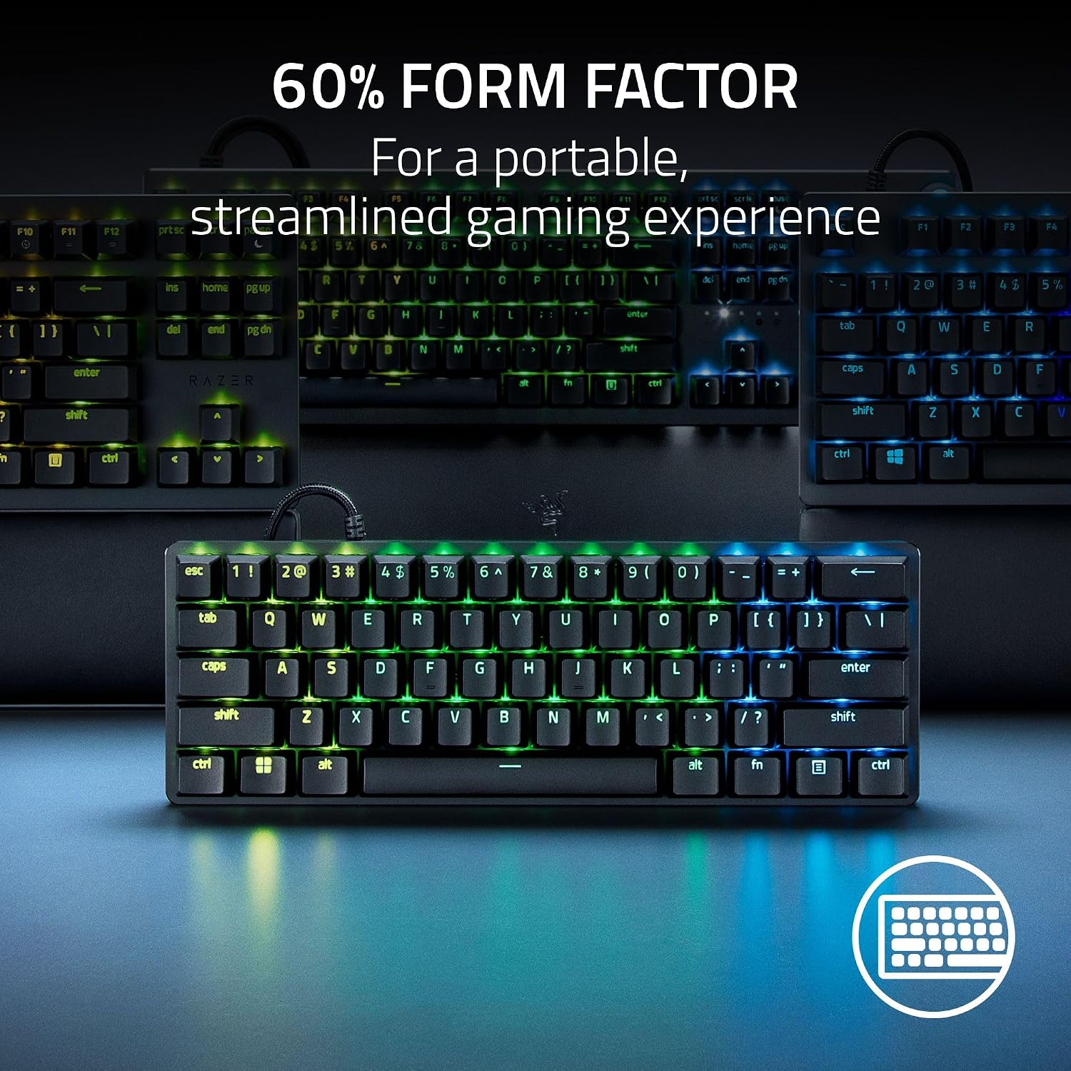 Razer Huntsman Mini 60% Gaming Keyboard: Analog Optical Switches - Rapid Trigger Mode - Chroma RGB Lighting - PBT Keycaps - Onboard Memory - Snap Tap - Classic Black
