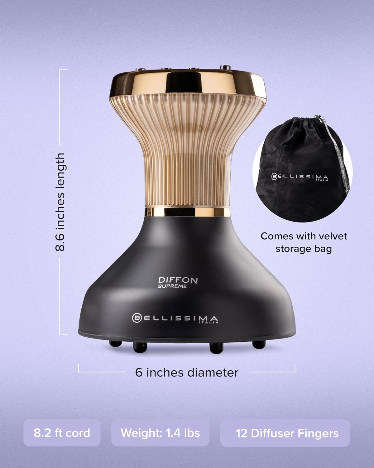 Bellissima Diffon Supreme Diffuser & Curly Hair Dryer - XL Diffuser for Long Waves, Curls, Coils - Cool Button - Anti-Frizz Technology