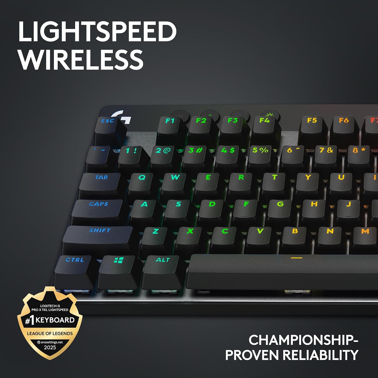 Logitech G PRO X TKL Lightspeed Wireless Gaming Keyboard, Ultra-Portable Tenkeyless Design, LIGHTSYNC RGB, PBT keycaps, Clicky Switches (GX Blue) - Black