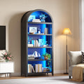 Arched Bookcase - 5 Layers Bookshelf with 3 Colors LED Sensor Lights and Thickened Wooden Design Display Shelf for Lego Books Bathroom Living Room - Ideal Gift (Black)