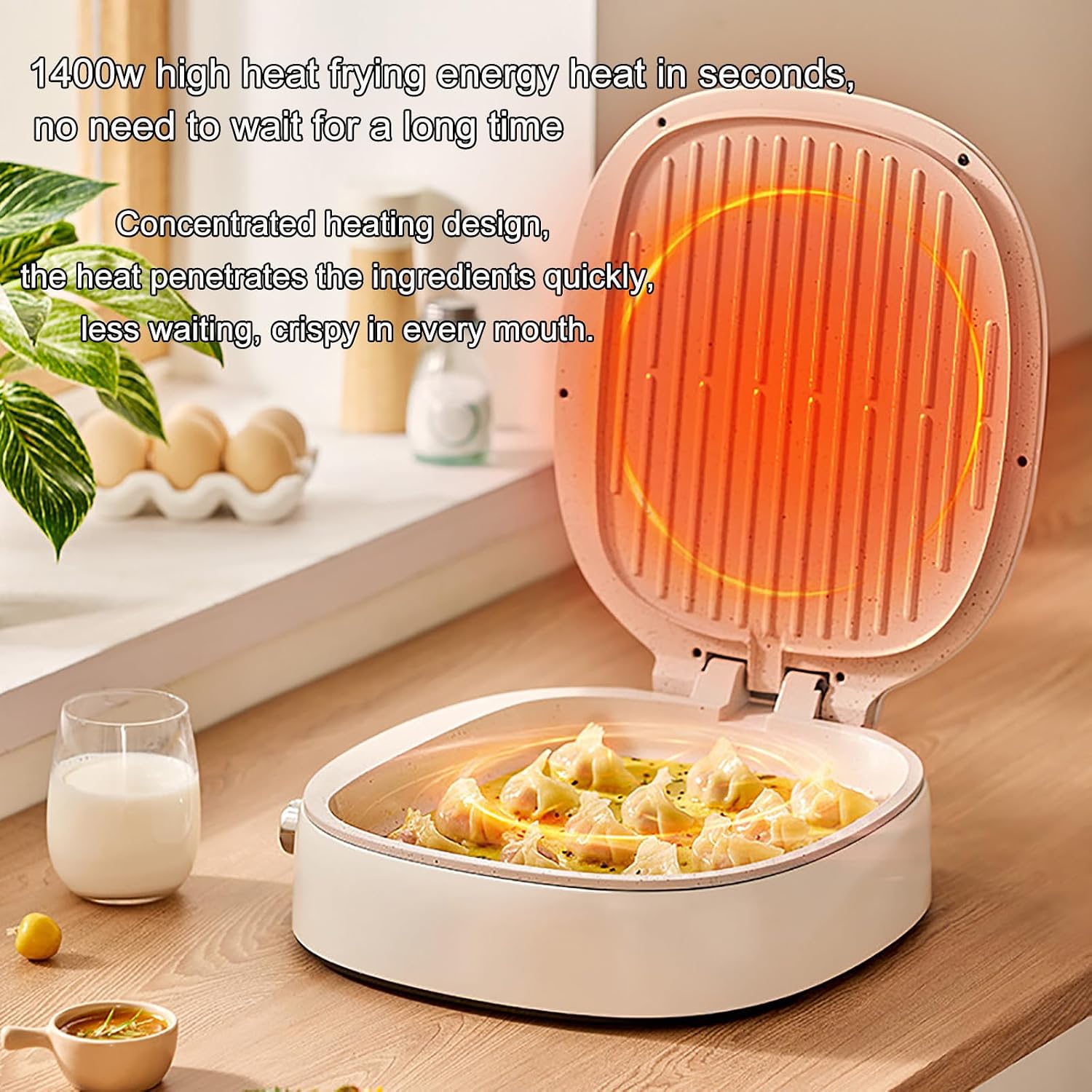Stainless Steel Griddler, Electric Contact Grill,1400W Adjustable Temp Contro Electric Grill with Ceramic Non-Stick Coating Plate, Opens 180 Degrees, for Any Type or Size of Food