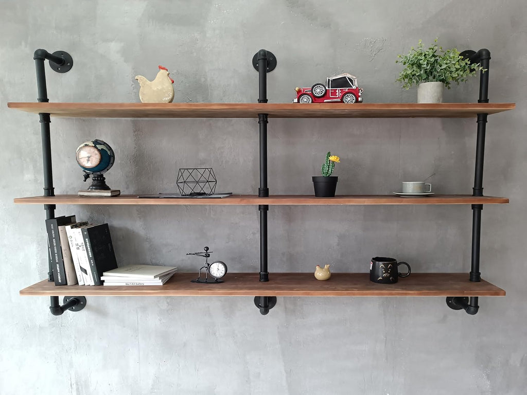 HDDFER Floating Shelves for Wall Bookshelf Industrial Pipe Shelving Shelves Natural Wood Planks 60 inch Rustic Wall Shelves Hanging Bookshelves Farmhouse Kitchen Shelving