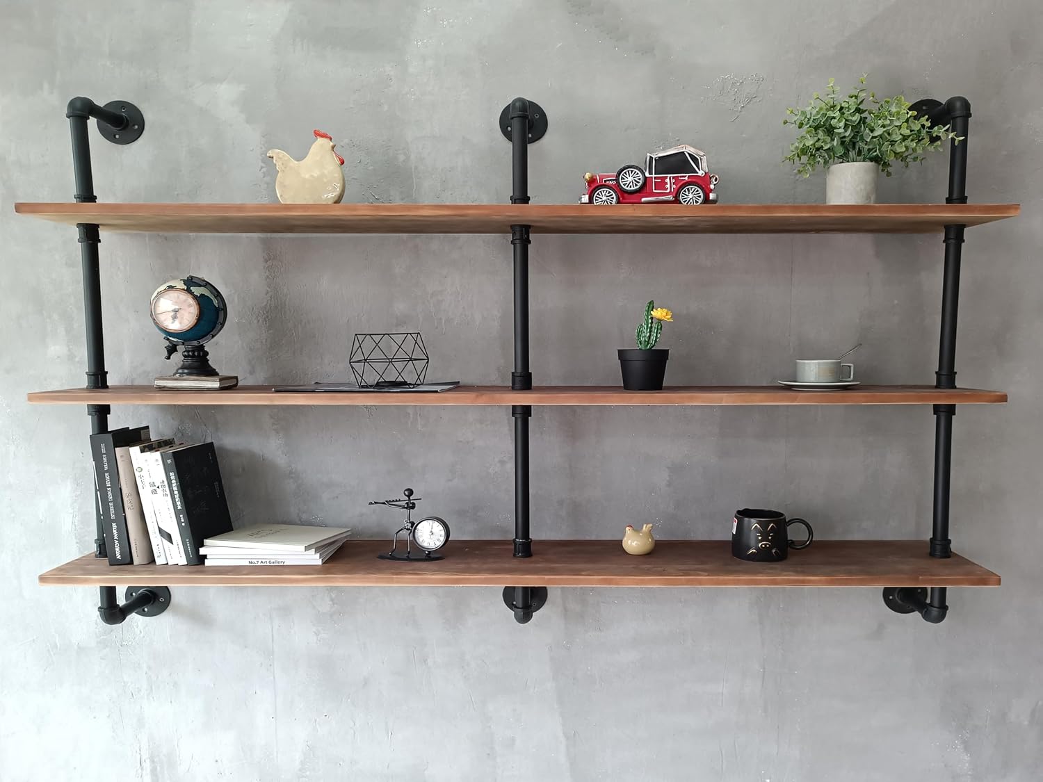 HDDFER Floating Shelves for Wall Bookshelf Industrial Pipe Shelving Shelves Natural Wood Planks 60 inch Rustic Wall Shelves Hanging Bookshelves Farmhouse Kitchen Shelving