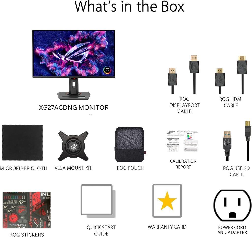 ASUS ROG Strix 26.5' 1440P QD-OLED Gaming Monitor (XG27ACDNG) -QHD (2560x1440), 360Hz, 0.03ms, Custom Heatsink, OLED Care+, G-SYNC Compatible, 99% DCI-P3, DisplayWidget, AI Gaming, 3yr Warranty