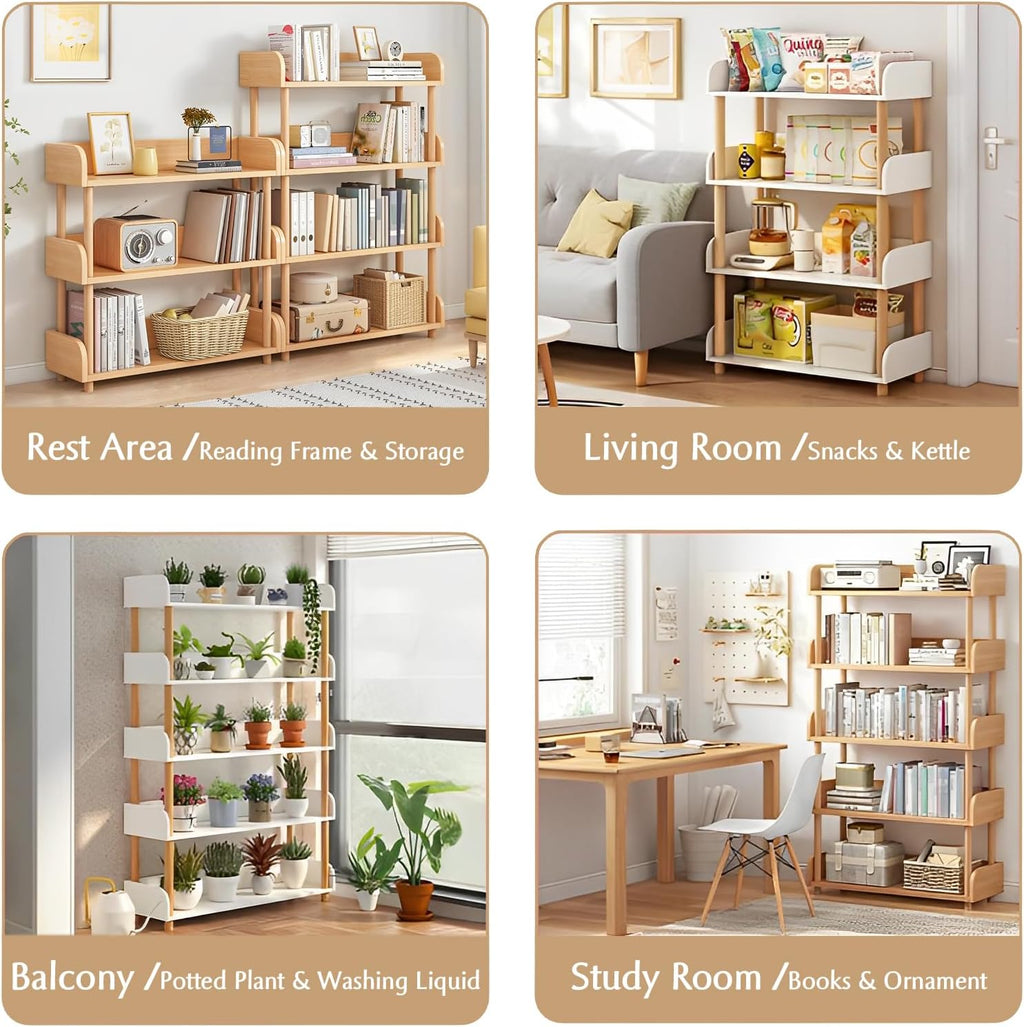 OSCHF 4-Tier Wooden Open Bookcase - Modern Display Bookshelf with Top Edge and Solid Wood Frame for Home and Office, Storage Cabinet, Oak