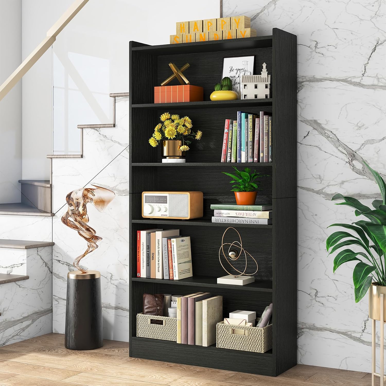 Tribesigns 72-inch Tall Bookcase, Modern 6-Tier White Library Bookshelf with Storage Shelves, Large Open Bookcases Wood Display Shelving Unit for Bedroom Living Room Office