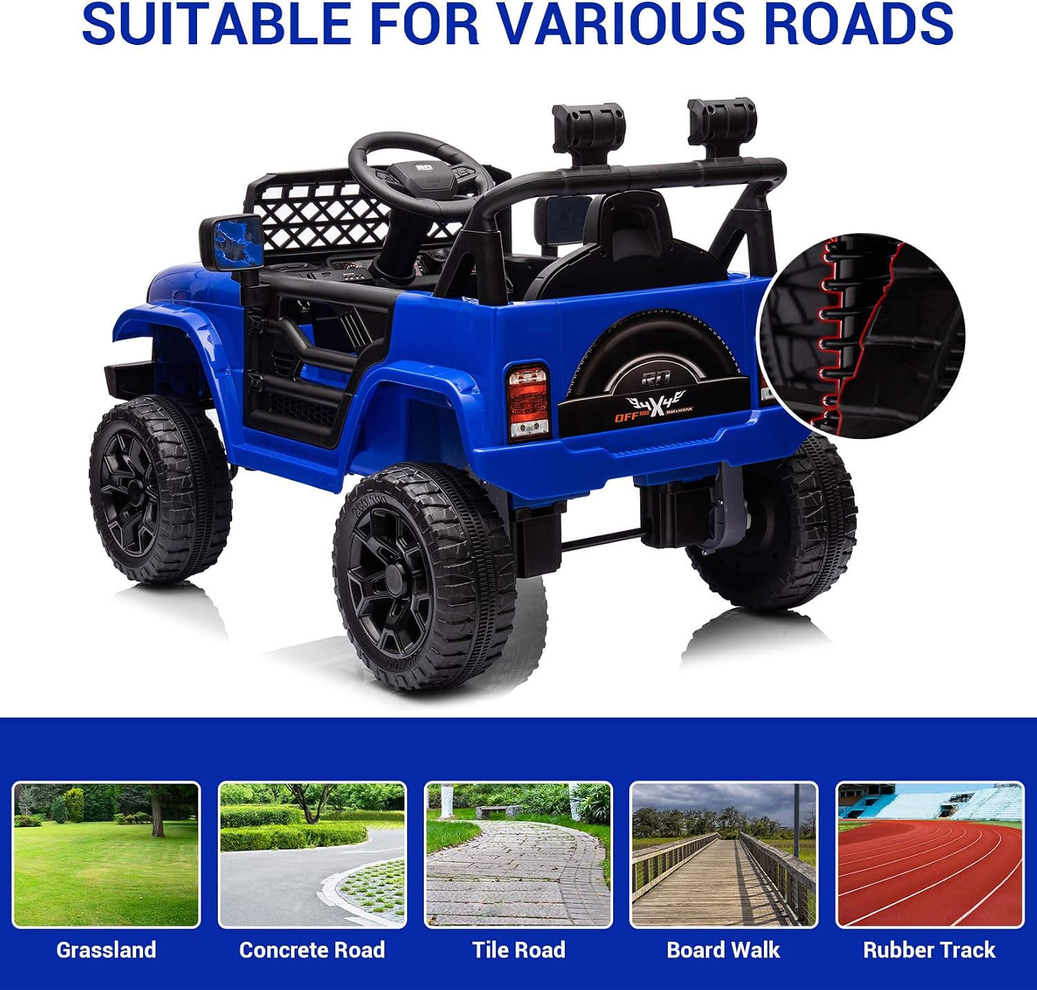 12V Ride On Car for Kids Electric Vehicle Toddlers Battery Powered Truck Car Toy with Remote Control, 4-Wheel Suspension, Battery Display, LED Lights, Music, for Boys Girls, Dark Blue