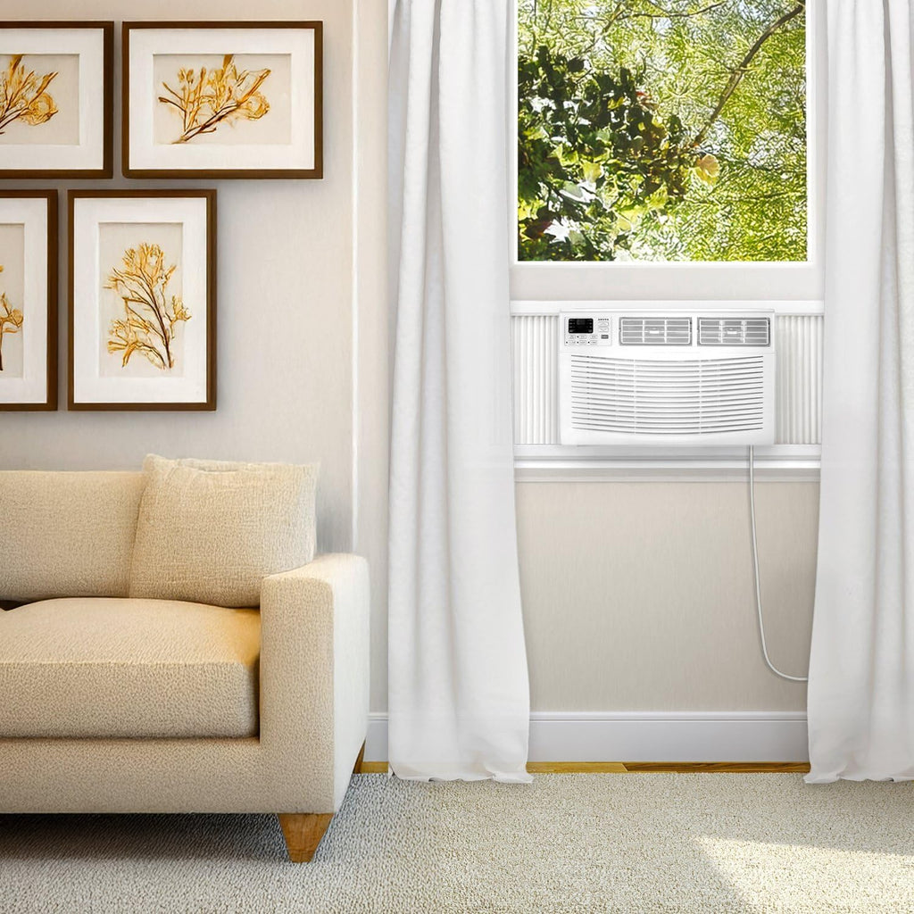 Amana 8,000 BTU Window Air Conditioner with Dehumidifier, 115V, Window AC for Rooms up to 350 Sq. Ft., Bedrooms, Bathrooms, and Nurseries with Remote Control, Digital Display, Timer, 3 Cooling Speeds