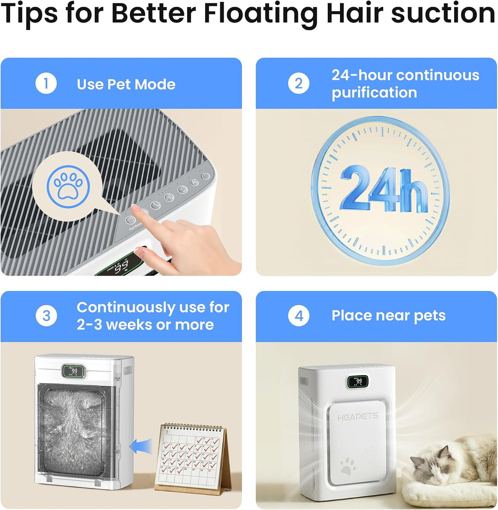 Pet Air Purifier for Home Large Room 2500 sq ft, H13 HEPA Washable Double-Sided Filter,Air Cleaner for Pet Hair Dander Odor Allergies Pollutant Smoke Dust,PM2.5 Air Quality Monitor,Auto Mode,P358 Grey