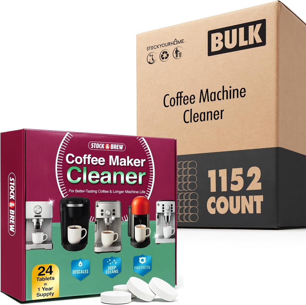 Stock and Brew Coffee Maker Cleaner Tablets (1152 Count), One Year Supply Descaler for Espresso, Drip and Pod Machines, Removes Residue and Improves Taste