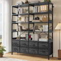 HAUOMS Bookshelf with 8 Fabric Drawers, 7-Tier Bookcase with Baffles Display Shelves, Industrial Large Book Shelf for Living Room Home Office, Grey