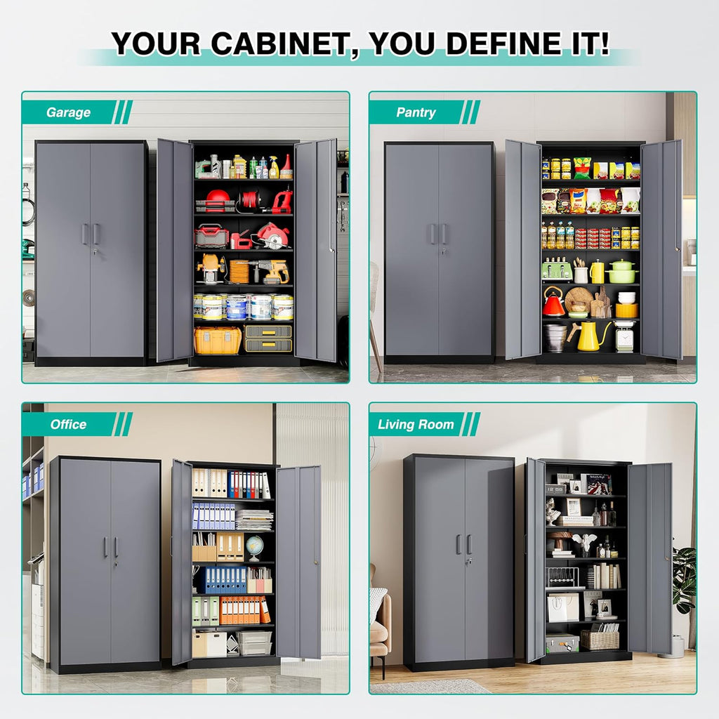 SISESOL Metal Storage Cabinet with 5 Adjustable Shelves,Garage Storage Cabinet with Lock,Metal Cabinets with Locking Doors,71' Lockable Tool Cabinets for Home,Office,Shop,Garage