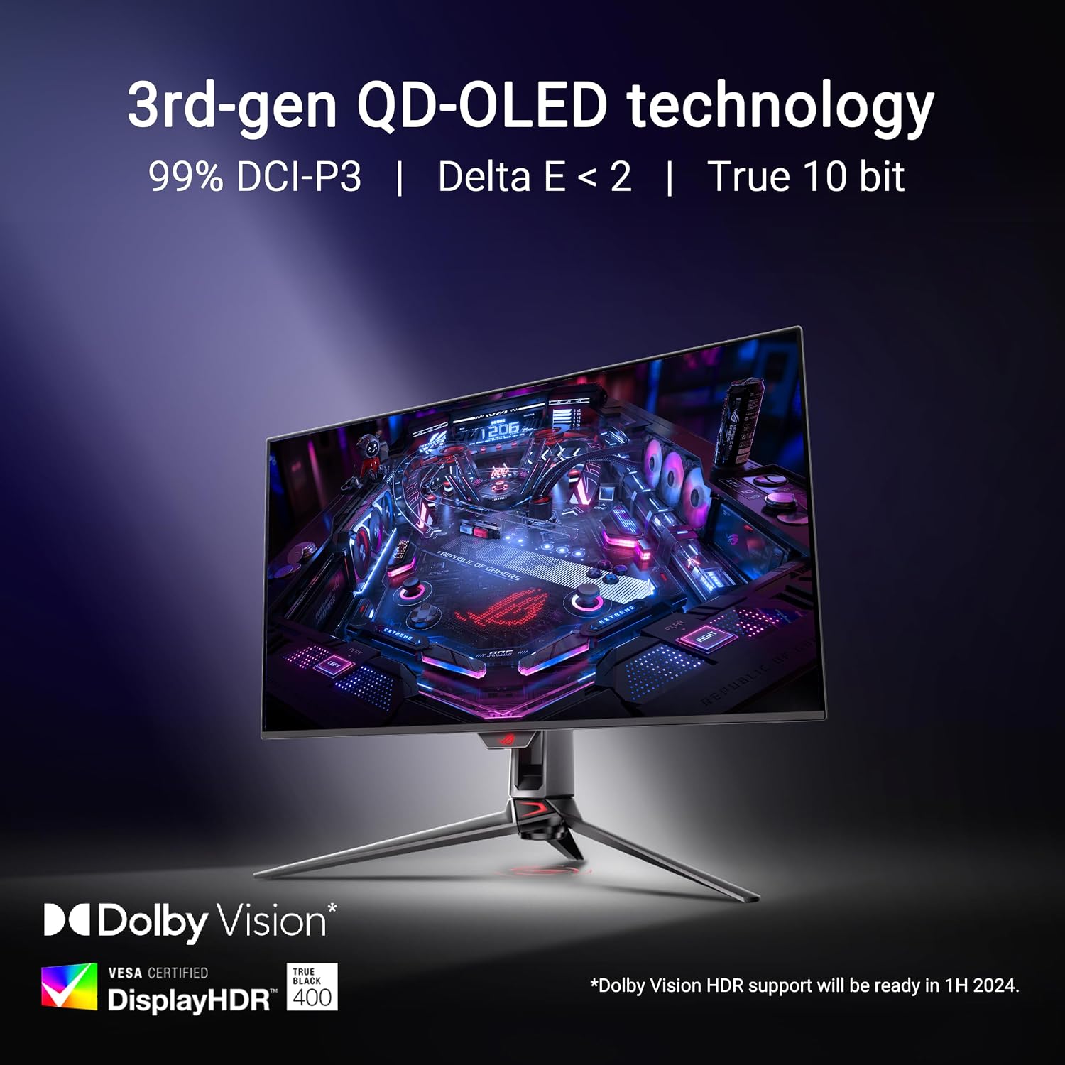 ASUS ROG Swift 32' 4K OLED Gaming Monitor (PG32UCDM) - UHD (3840 x 2160), QD-OLED, 240Hz, 0.03ms, G-SYNC Compatible, Custom Heatsink, Graphene Film, 99% DCI-P3, True 10-bit, 90W USB-C