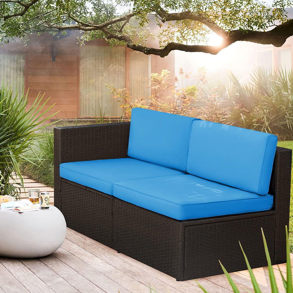 Devoko 2 Pieces Patio Furniture Sofa Sets Outdoor All Weather Sectional Corner Sofa and Armless Sofa (Blue)