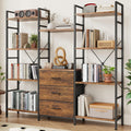 AFLUI Triple Bookshelf with 3 Fabric Drawers, 4-Tier Book Shelf and 10 Display Shelves, Industrial Large Bookcase for Home & Office, Rustic Brown, 59'' Wide