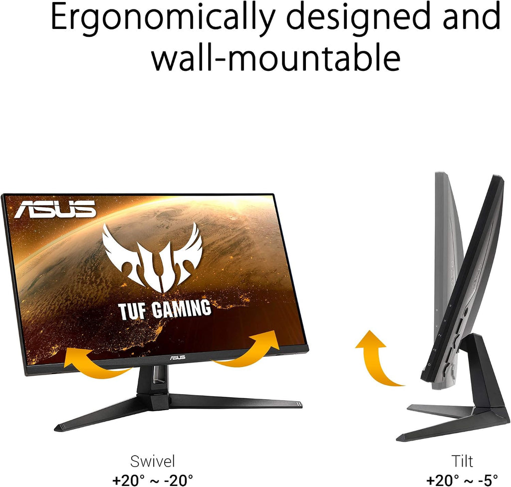 ASUS TUF Gaming 27' 2K HDR Monitor (VG27AQ1A) - QHD (2560 x 1440), IPS, 170Hz (Supports 144Hz), 1ms, Extreme Low Motion Blur, Speaker, G-SYNC Compatible, VESA Mountable, DisplayPort, HDMI