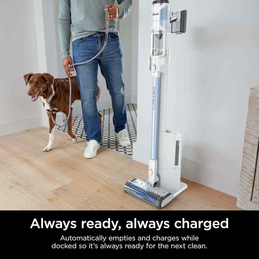 Shark Detect Clean & Empty | Lightweight Cordless Vacuum Cleaner with Auto-Empty System | HEPA Filter, Portable Handheld Attachment, Powerfins Brushroll | Cloudy Blue | IW4624