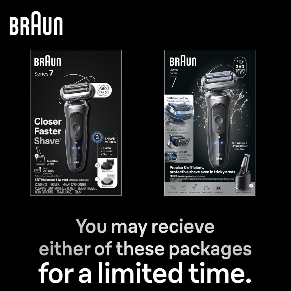 Braun Electric Shaver for Men, Series 7 7177cc, Wet & Dry Shave, Turbo & Gentle Shaving Modes, Waterproof Foil Shaver, Space Grey