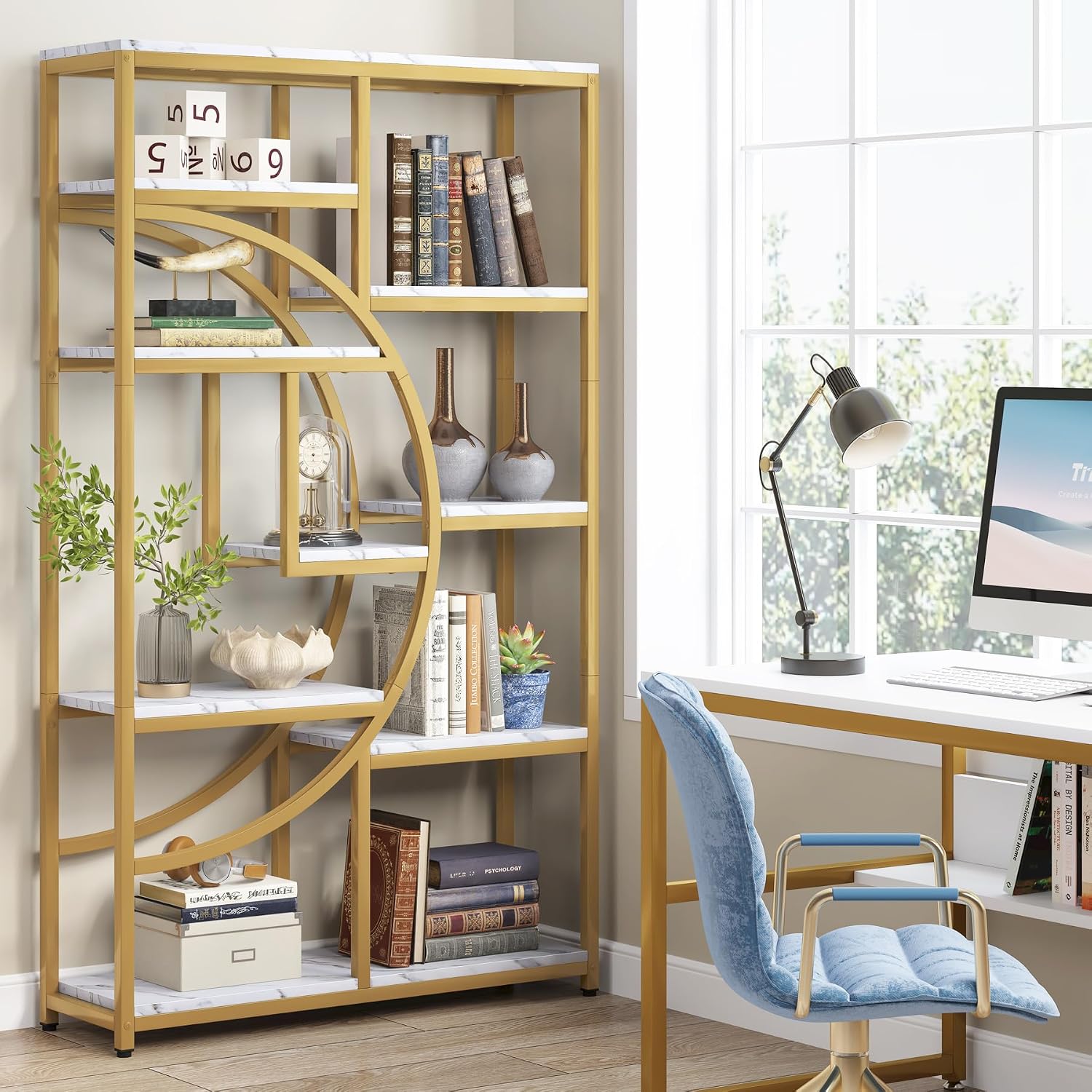 Tribesigns Bookshelf Industrial 5 Tier Etagere Bookcase, Freestanding Tall Bookshelves Display Shelf Storage Organizer with 9-Open Storage Shelf for Living Room, Bedroom