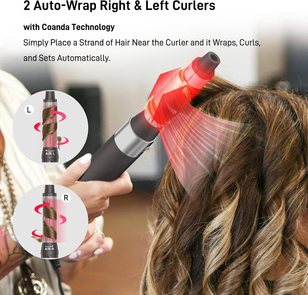 MESCOMB 5 in 1 Hot Air Brush Set - 110,000 RPM Hair Dryer for Fast Drying, Multi-Styler with Auto-Wrap Curlers, Straightening and Volumizing Brush(Gray)