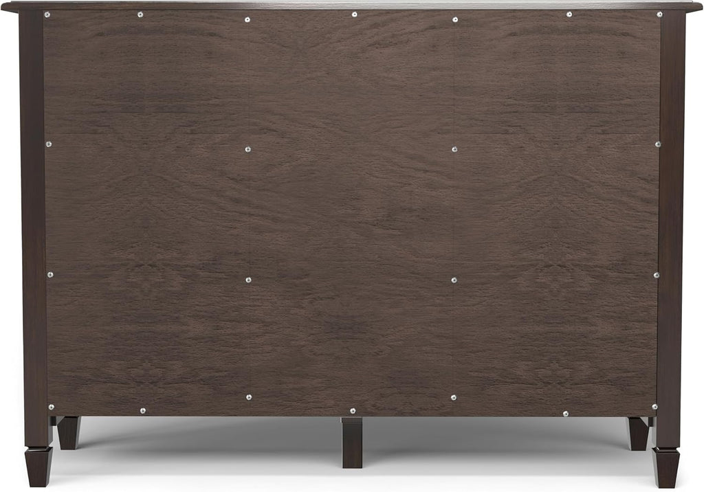 SIMPLIHOME Connaught 51-inch Wide Solid Wood Storage Cabinet in Chestnut Brown for the Entryway, Mudroom, 3 Drawers and Adjustable Shelves, Traditional Style, Space-Saving Design