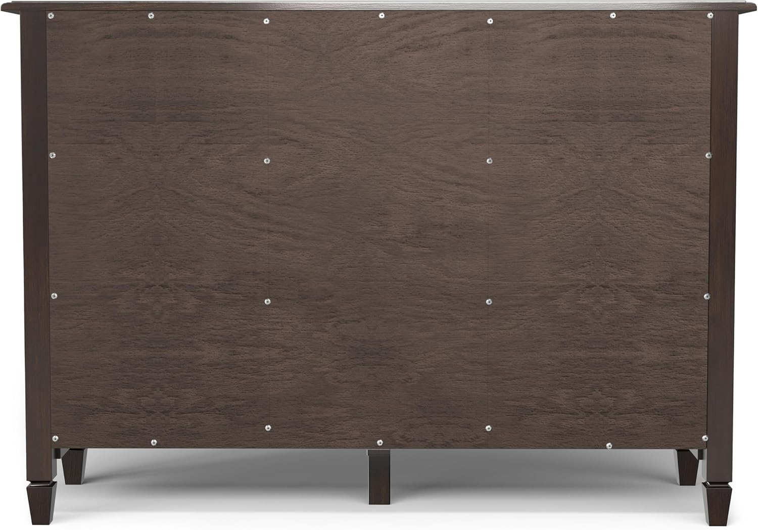 SIMPLIHOME Connaught 51-inch Wide Solid Wood Storage Cabinet in Chestnut Brown for the Entryway, Mudroom, 3 Drawers and Adjustable Shelves, Traditional Style, Space-Saving Design