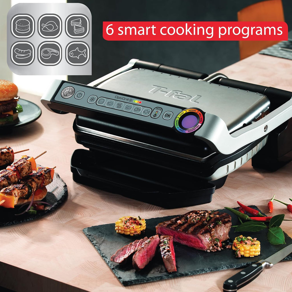 OptiGrill Stainless Steel Electric Grill With T-fal Ice Force Stainless Steel Steak Knives set