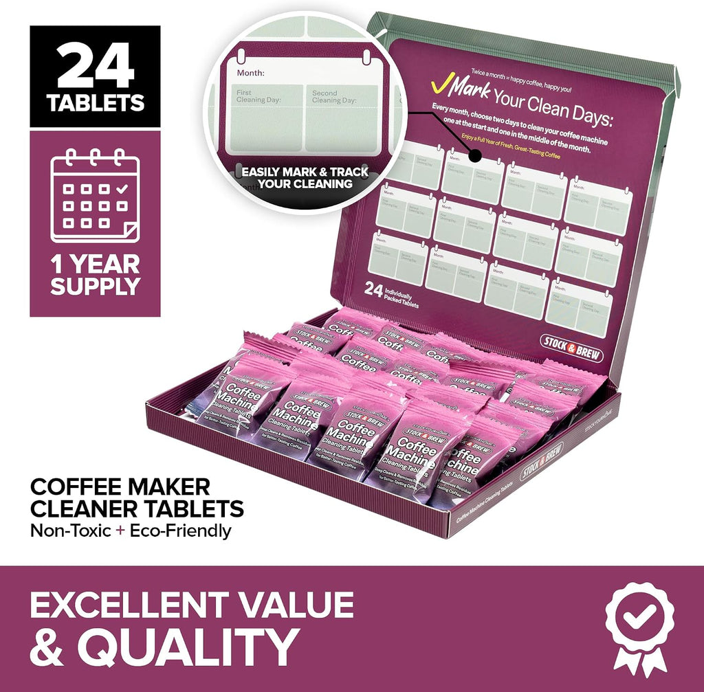 Stock and Brew Coffee Maker Cleaner Tablets (1152 Count), One Year Supply Descaler for Espresso, Drip and Pod Machines, Removes Residue and Improves Taste