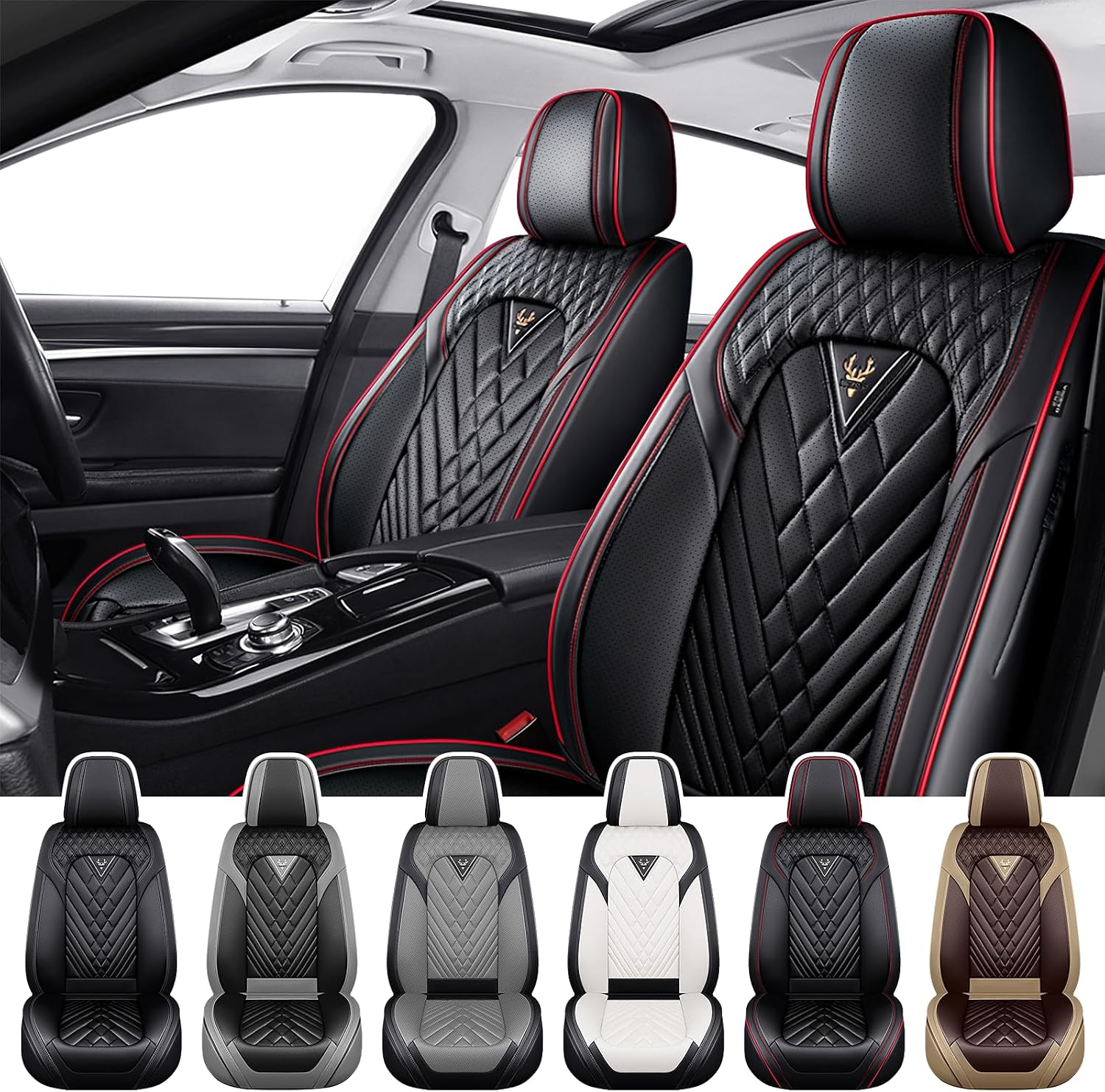 Car Seat Covers for Dodge Dart 2013-2016, Waterproof Nappa Leather Front Seat Cover, Anti-Slip and Comfortable Automotive Seat Protector&Accessories(Black Red)