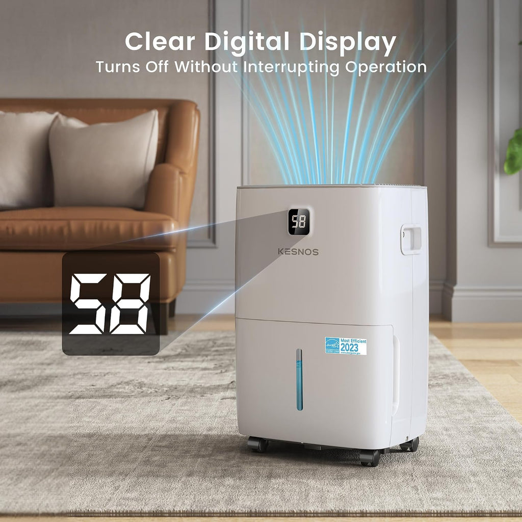 Kesnos 6,000 Sq. Ft. 80 Pints Energy Star Dehumidifier for Home & Basement with Drain Hose, Front LED Display and 1.06 Gal Water Tank, Auto Defrost, Timer