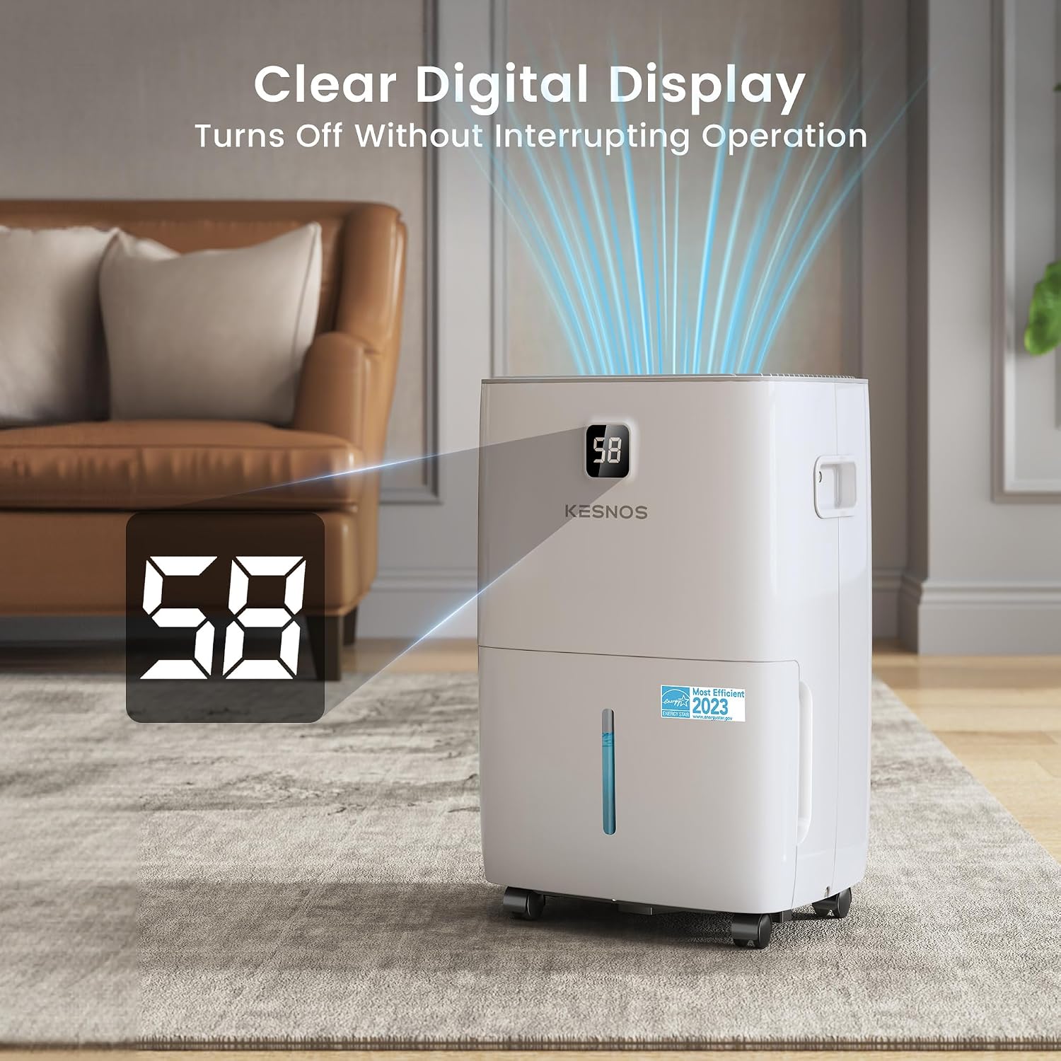 Kesnos 7,000 Sq. Ft. 120 Pints Energy Star Dehumidifier for Basement & Home with Drain Hose, 1.06 Gal Water Tank and Front LED Display, Featuring Auto Defrost, Timer Function
