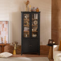 Merax 73.25''H Vintage Display Cabinet with Storage, Mid-Century Modern Pantry Cabinet with Glass Doors, Curio Cabinet for Hallways, Livingroom Kitchen & Office,Black