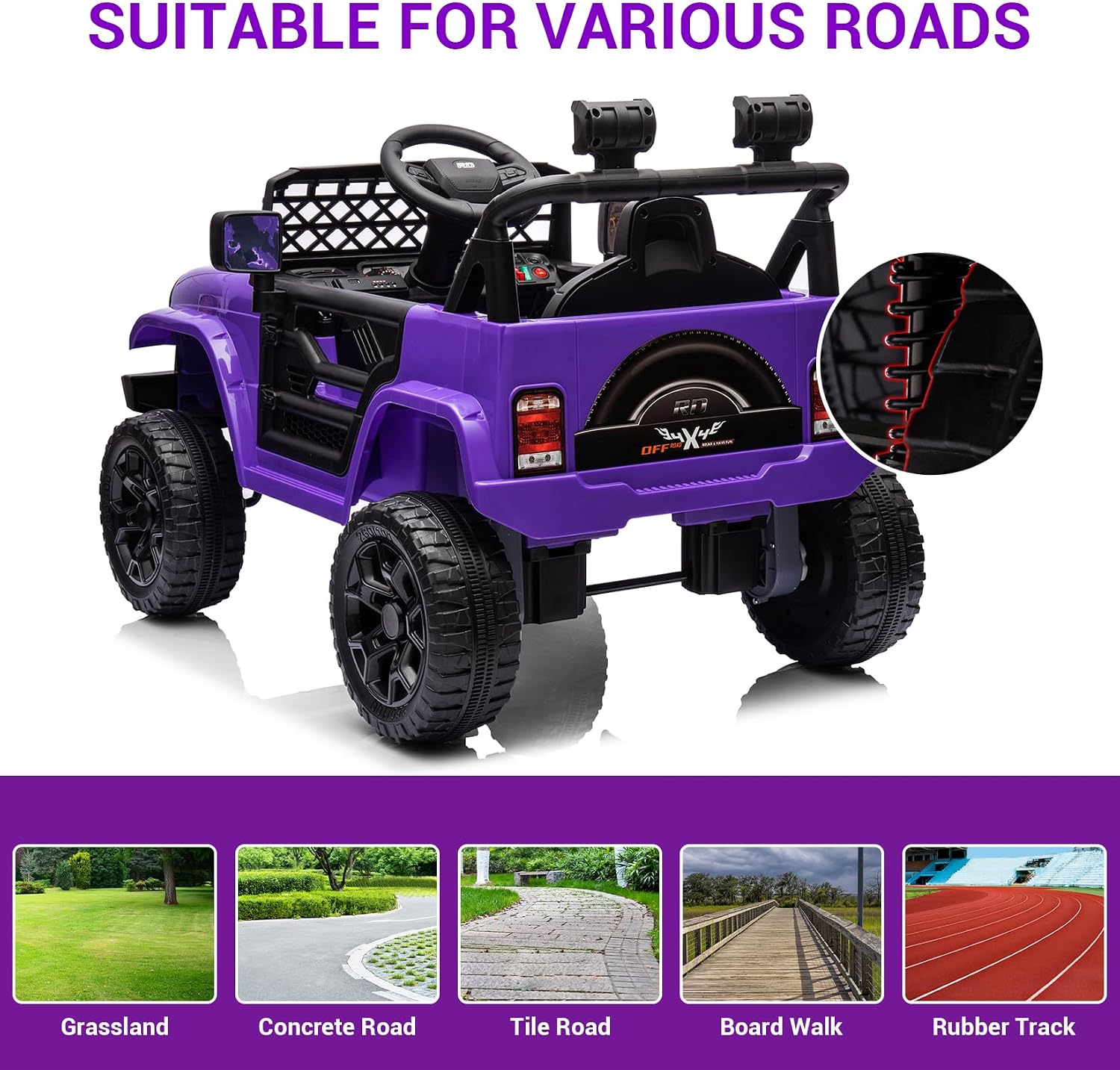 12V Ride On Car for Kids Electric Vehicle Toddlers Battery Powered Truck Car Toy with Remote Control, 4-Wheel Suspension, Battery Display, LED Lights, Music, for Boys Girls, Purple