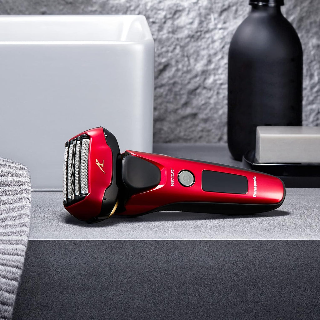 Panasonic ARC5 Electric Razor for Men Face, Wet & Dry Shavers for Men with Foil Shaver, Pop-up Trimmer, Ultra-Fast 5-Blade, Smart Shave Sensor, 16D Flexible Pivoting Head - ES-ALV6HR (Red)