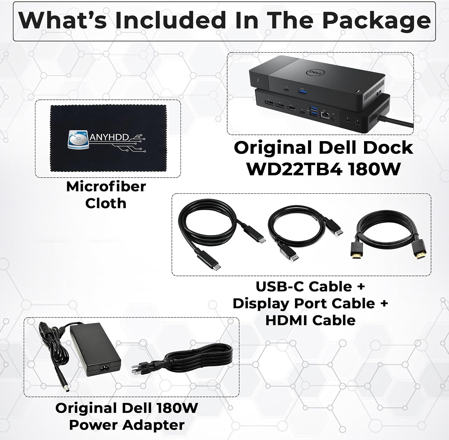 Dell WD22TB4 Thunderbolt 4 Dock - 1 Year Warranty, 40Gbps USB-C/USB A, Dell Docking Station w/ 180W Adapter, HDMI, DisplayPort, USB-C Cables - Supports 4K Displays & Upto 3 Monitors (Renewed)