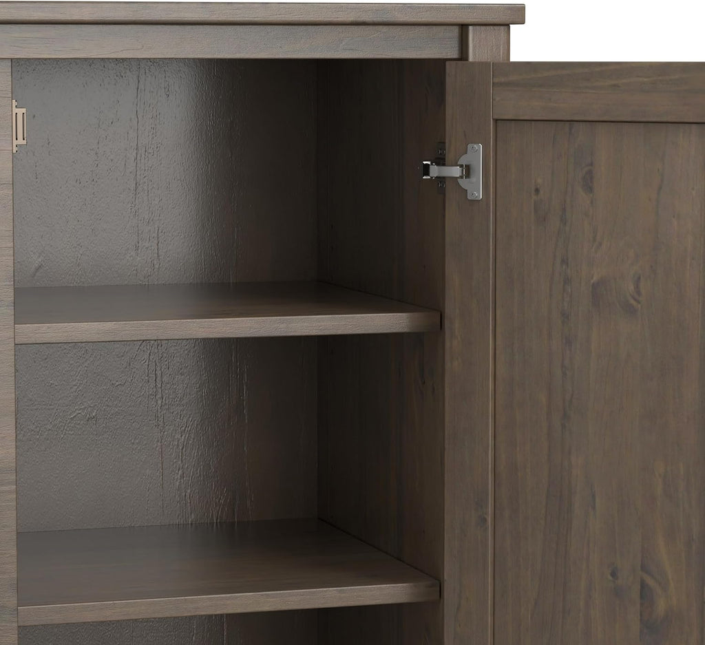 SIMPLIHOME Ela Solid Wood and Pine 54 inch x 18 inch Rectangle Transitional Sideboard with Wine Storage in Smoky Brown for The Dining Room and Kitchen