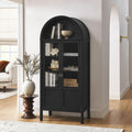 Modway Tessa Arched 71 Inch Tall Arched Storage Display Cabinet in Black Wood Grain - 4-Tier Bookcase with Glass Doors and Shelves - Arch Accent Cabinet for Living Room, Dining Room
