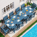 SERWALL Patio Dining Sets for 10 Person, HDPE Dining Set with 2 Tables, 8 Armless Chairs and 2 Armed Dining Chairs, Blue