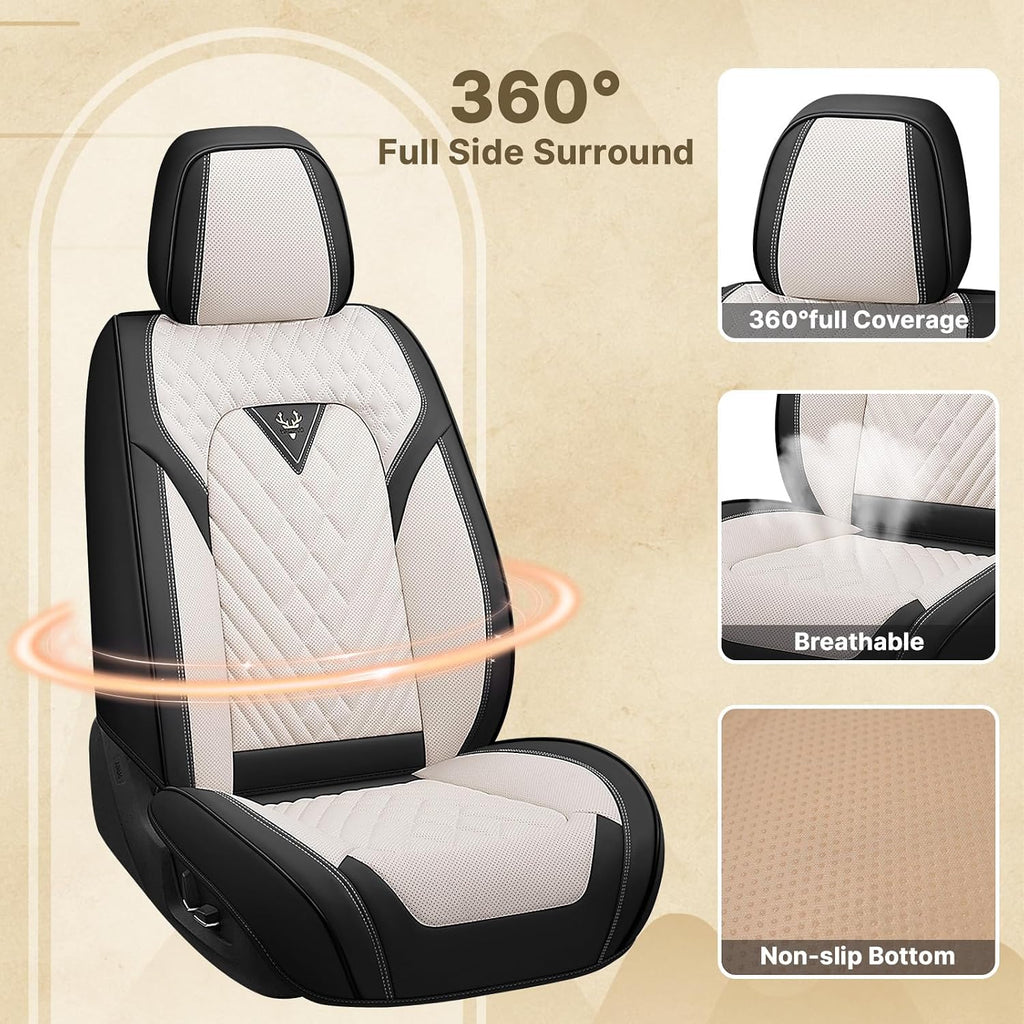 Fit for Chevy Silverado 1500/2500/3500 2007-2026 Seat Covers, Fashion Sport Seat Cover with Waterproof Leather, Airbag Safe Design Seat Protector (2 Front Seat Standard, Black White)