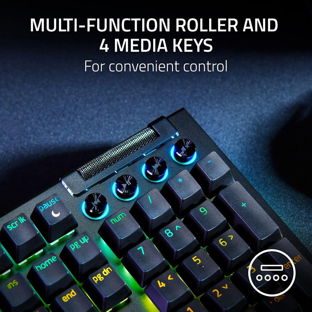 Razer BlackWidow V4 Mechanical Gaming Keyboard: Green Switches Tactile & Clicky - Chroma RGB - 6 Macro Keys - Magnetic Wrist Rest - Doubleshot ABS Keycaps - Roller & Media Keys - Snap Tap
