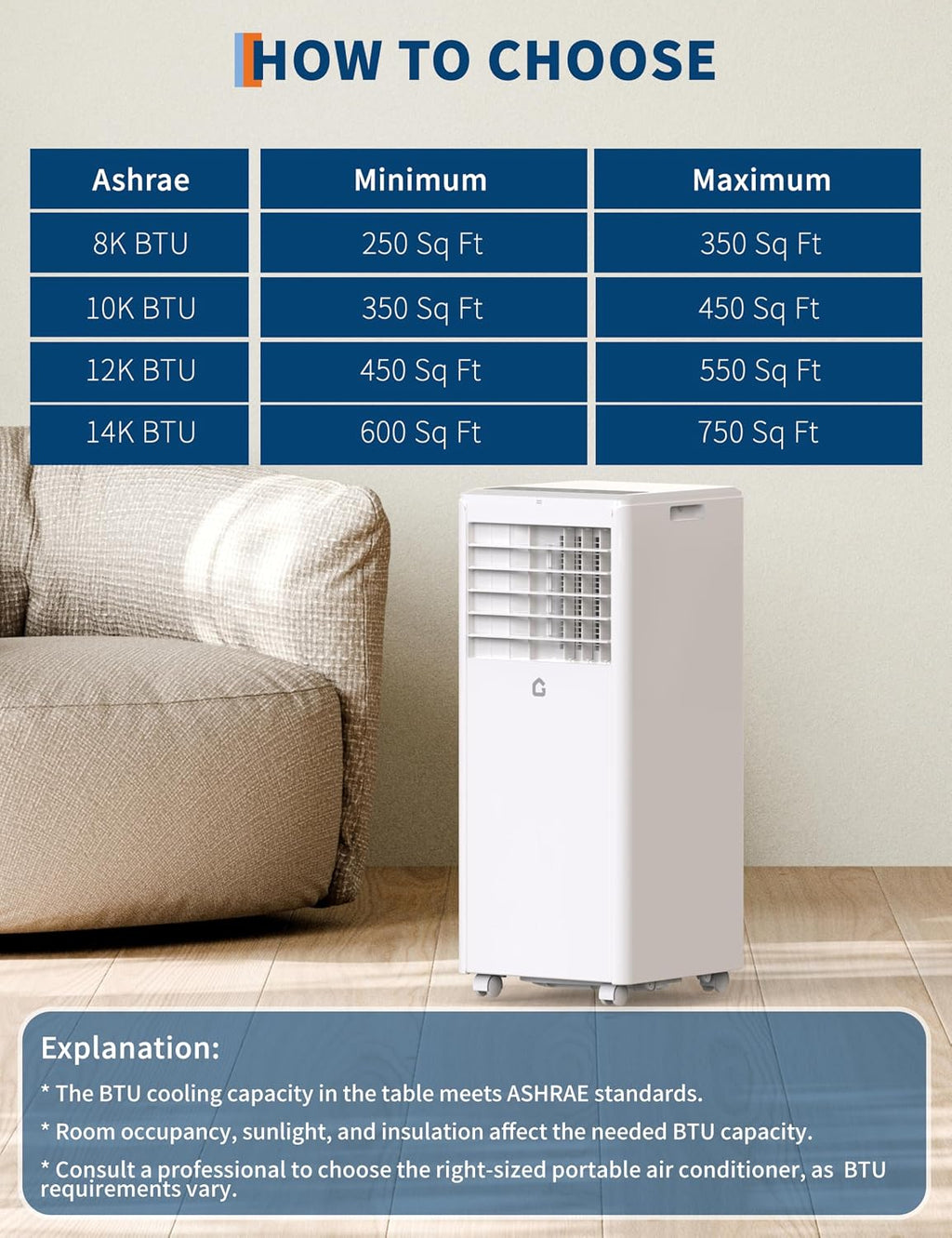 GarveeHome Portable Air Conditioner 8000 BTU – Compact Floor AC Unit with Dehumidifier, Fan, Sleep Mode & Remote, Energy Efficient Cooling for Small to Medium Rooms (Up to 350 Sq. Ft)