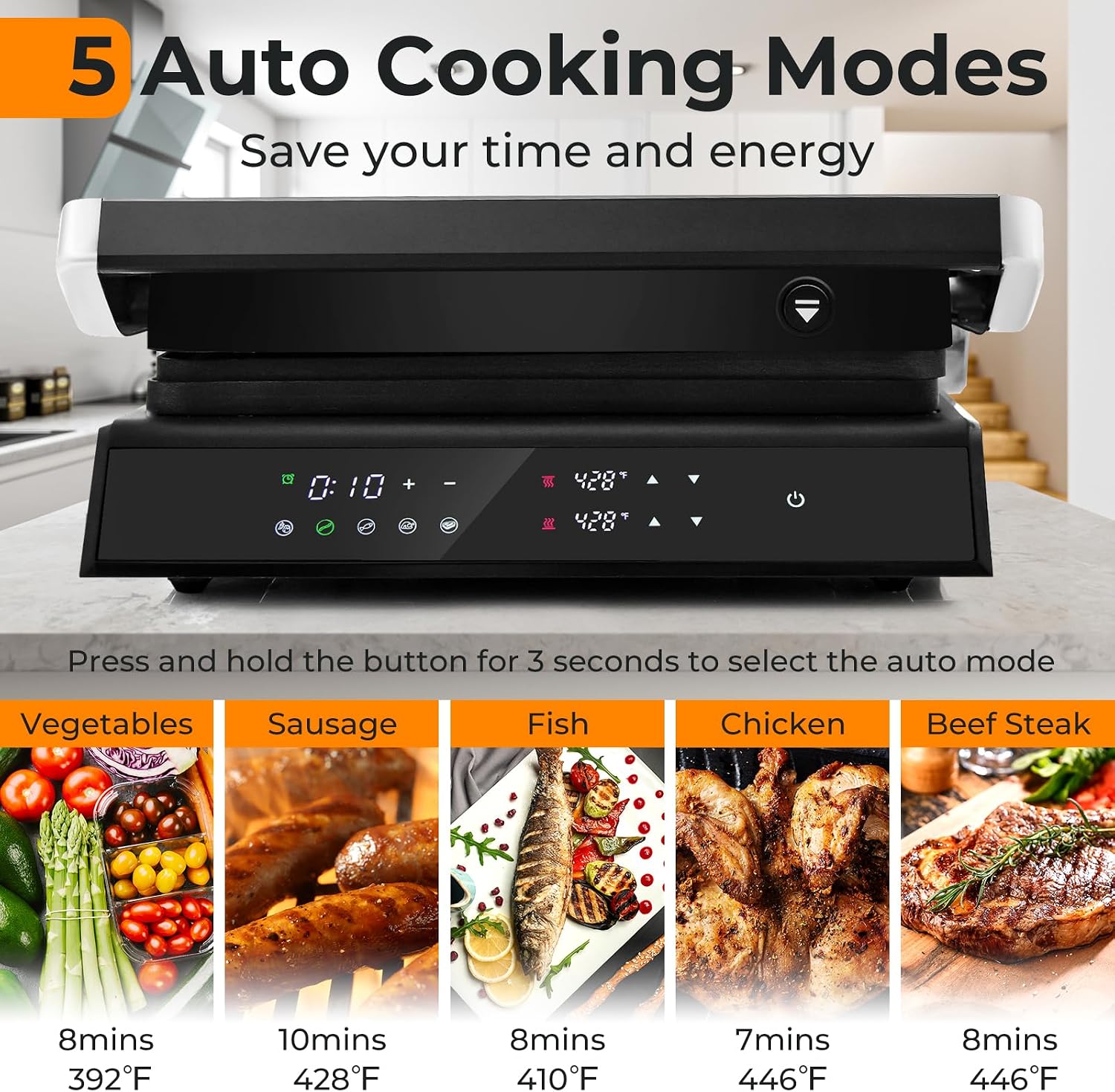 Giantex Panini Press Sandwich Maker, 3-in-1 Electric Indoor Grill, 2 Removable & Dishwasher Safe Non-Stick Plates, Drip Tray, 5 Auto Modes, Upper & Lower Independent Temperature Control, 4 H Timer