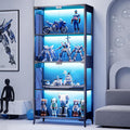 Glass Display Cabinet with Doors, 4-Tier Display Case with Adjustable Shelves, RGB LED Lights with App & Remote Control, Curio Storage Cabinet with Metal Base for Collectibles, Books, Black