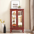 43' H Lighted Curio Cabinet Display Case with Light Bulb, Glass Curio Cabinet with Adjustable Shelves & Tempered Glass Door, Wooden Cabinets w/Mirrored Back Pane for Living Room(Cherry)