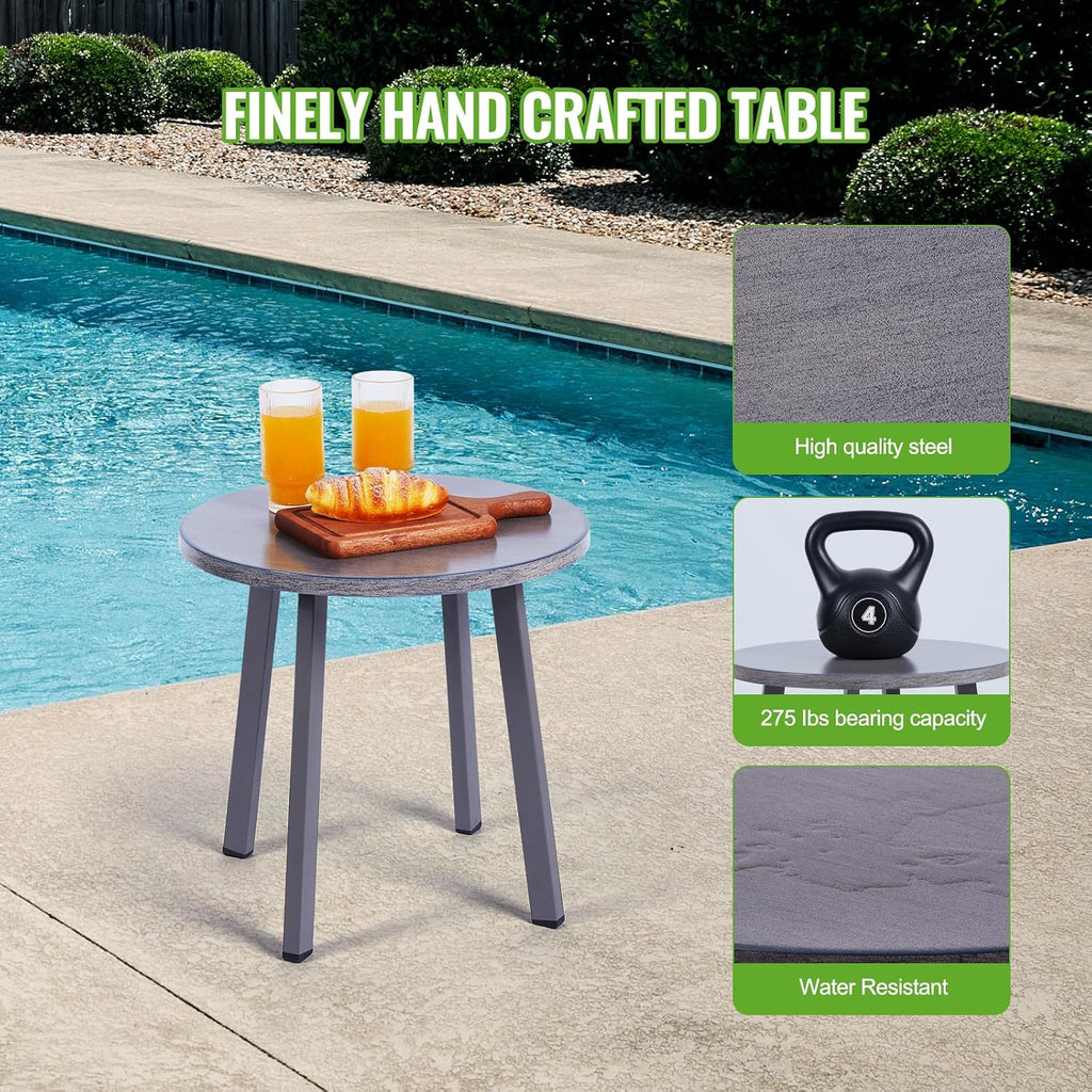 Backyard Expressions 3-Piece Wicker Patio Rocking Chair Set – Outdoor Rocker Chairs with Cushions and Faux Stone Table, All-Weather PE Rattan Porch Furniture for Deck, Balcony, or Garden