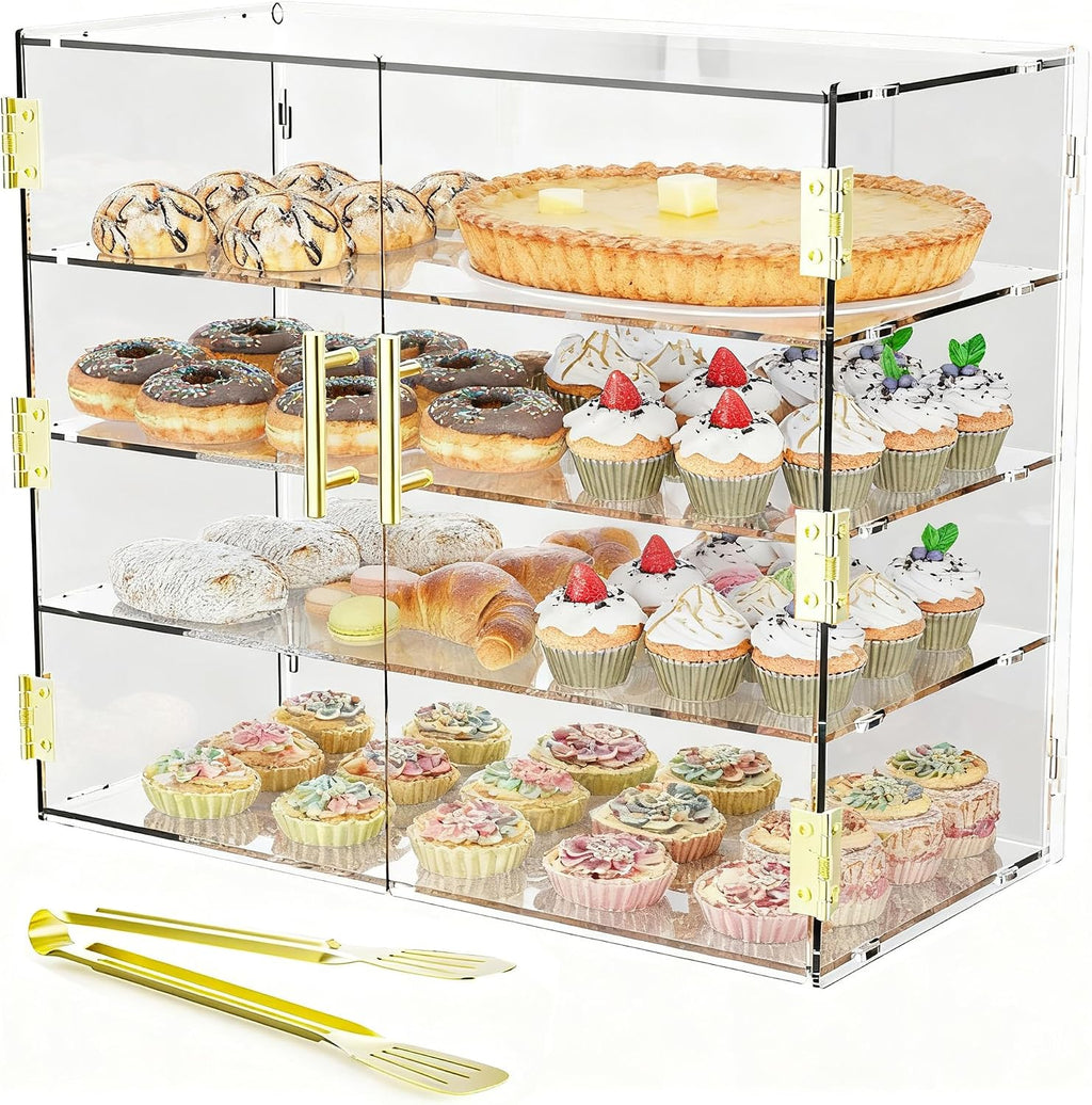 4 Tiers Clear Acrylic Counter Top Bakery Display Case 5mm high Impact PETG Panels Bread Case 19.7'X19.7'X9.85' Party Cake Cabinet