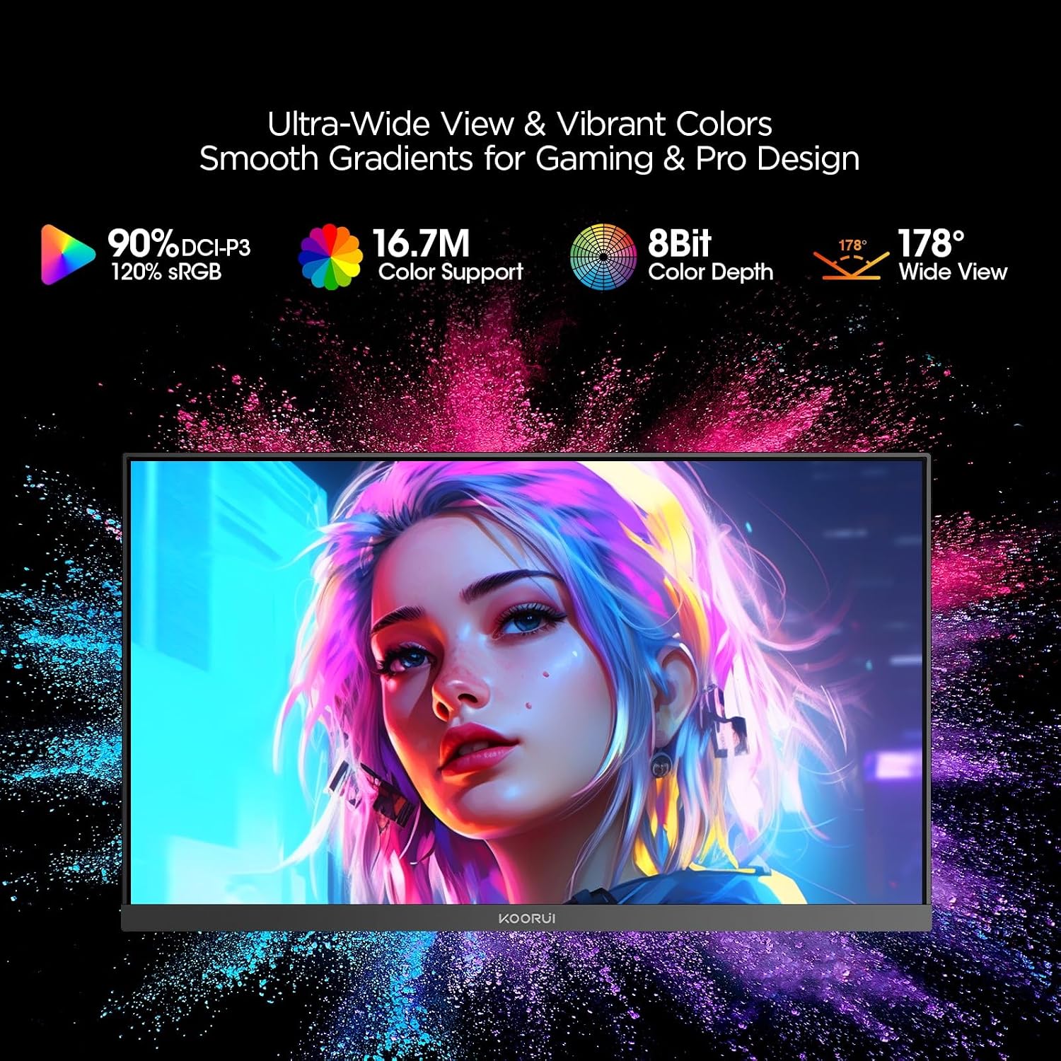 KOORUI 24' Gaming Monitor, 240Hz 1ms Response, FHD HDR400 Display, 90% DCI-P3 Color Gamut, Adaptive Sync, Ultra Slim Frame, VESA Mountable, HDMI 2.0, DP 1.4