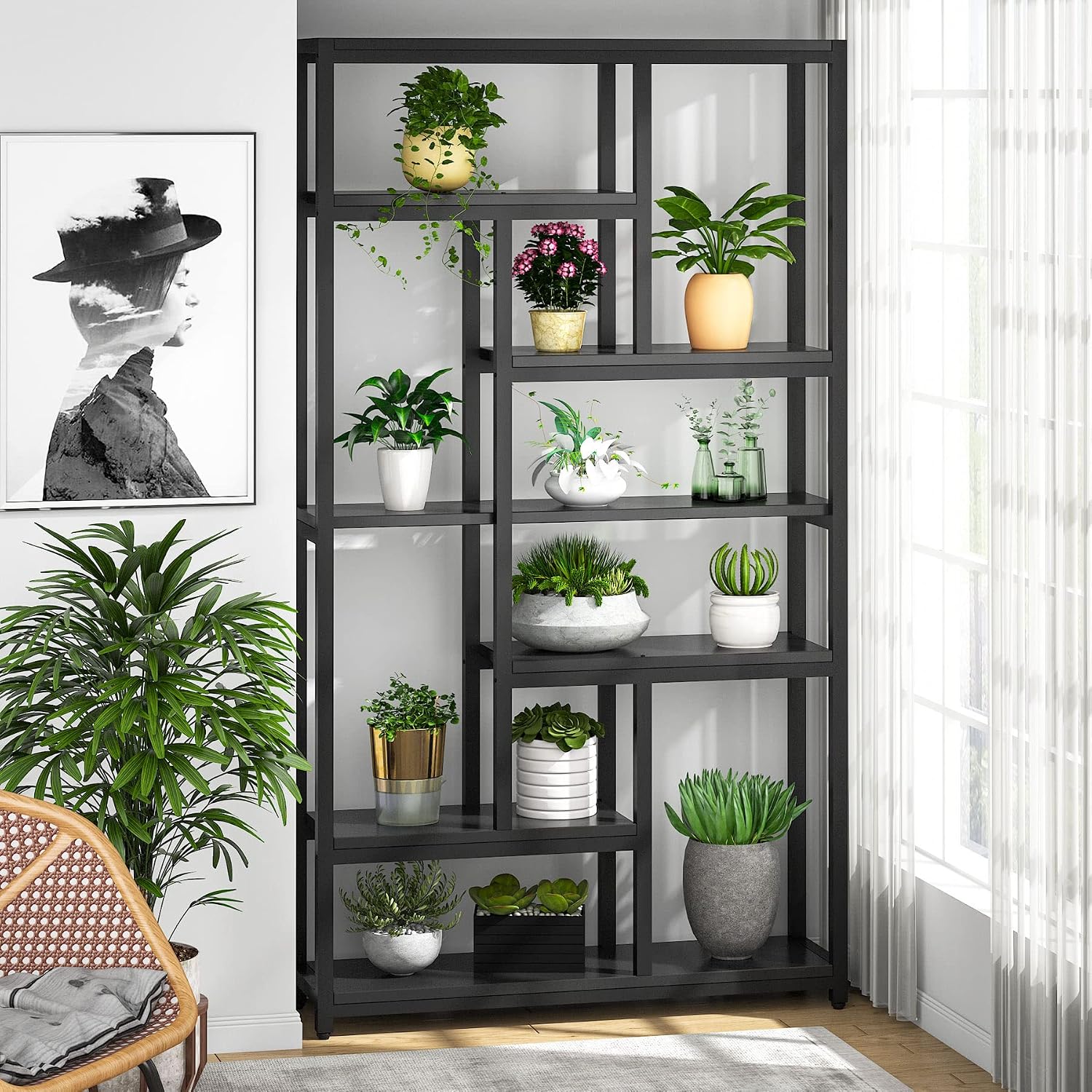 Tribesigns 79 Inch Extra Tall Bookshelf, 7-Tier Vintage Bookcase, Industrial 10-Shelf Open Storage Shelves Display Shelves Organizer for Home Office