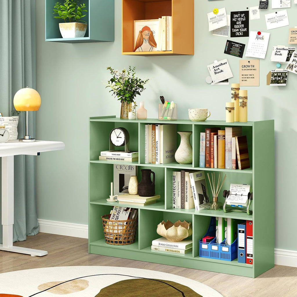 Giantex 8 Cube Bookcase, Freestanding 3-Tier Open Bookshelf, Modern Storage Display Cabinet, Wood Cube Storage Organizer for Living Room, Kid's Room, Mint Green