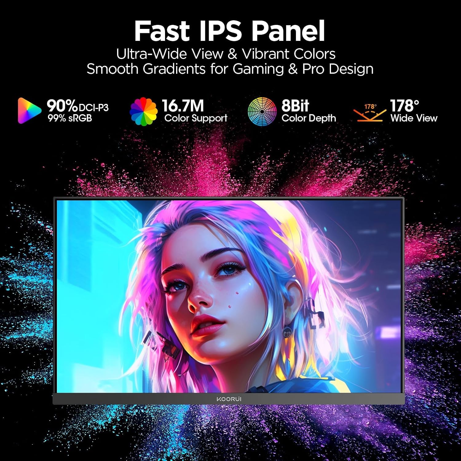 KOORUI 24.5 Inch Gaming Monitor 200Hz, 1ms, FHD(1920 * 1080p) IPS Display, HDR400, 90% DCI-P3 Color Gamut with Adaptive Sync, HDMI & DP Port, Black, G2511P